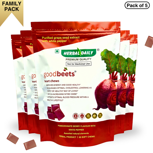 Goodbeets Heart Chews | Nitric Oxide Supplement | Supports Blood Pressure | Grape Seed Extract | Beet Powder | Pomegranate Berry Flavor 120 Count