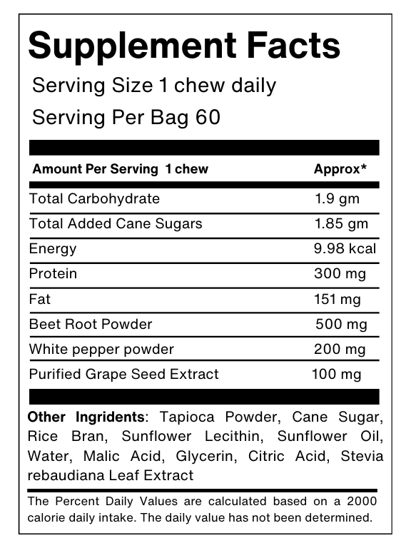 Goodbeets Heart Chews | Nitric Oxide Supplement | Supports Blood Pressure | Grape Seed Extract | Beet Powder | Pomegranate Berry Flavor, 60 Count