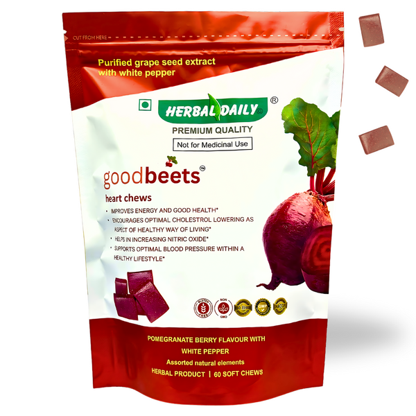 Goodbeets Heart Chews | Nitric Oxide Supplement | Supports Blood Pressure | Grape Seed Extract | Beet Powder | Pomegranate Berry Flavor, 60 Count