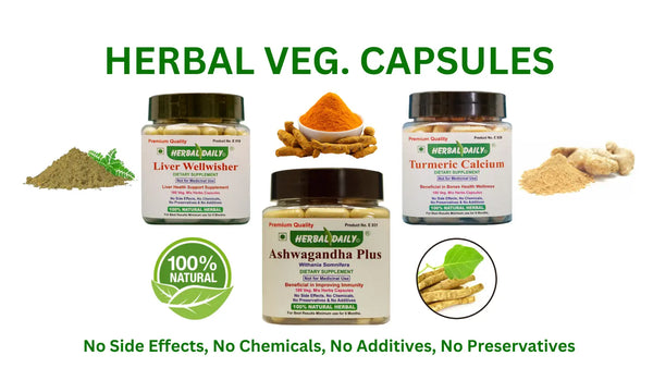 dadiherbs presents herbal daily ashwagandha withania somnifera capsule, turmeric calcium capsule, liver detox and liver cleanse capsules