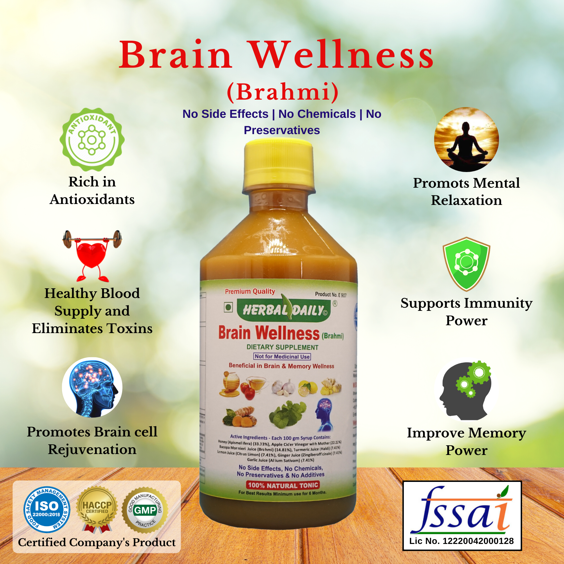 Brain Wellness Syrup Brain Supplement for Memory and Focus | Concentration for Mental Clarity, Cognitive Enhancement Vitamins 1 Bottle