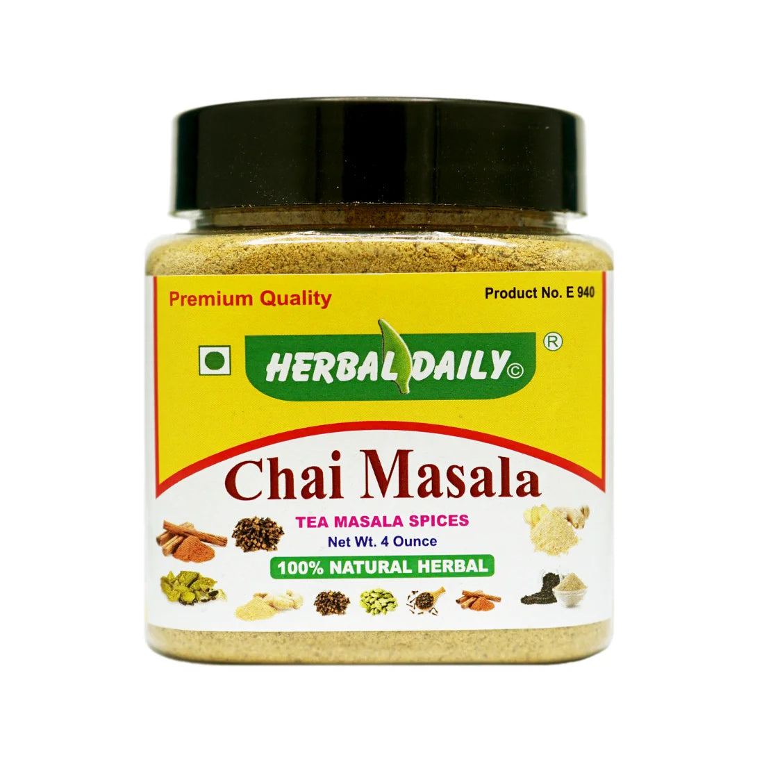 Chai Masala 4 oz Tea Chai Spices contains five spice powders, Premium Tea Masala Spices, Ginger Powder, Kali Mirch powder Black piper or allspice, Dalchini cinnamon, Hari Elaichi Cinnamon Green Cardamom,