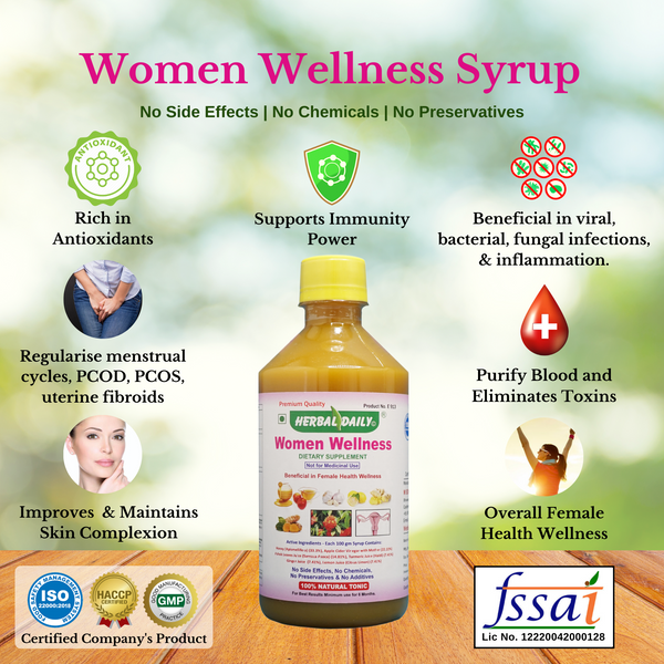 women wellness syrup benefits best for urtine fibroids, pcod pcos, white discharge, purify blood