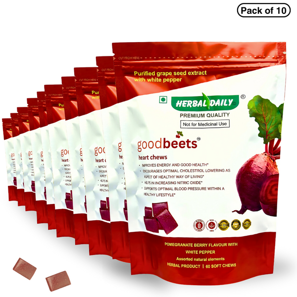 GoodBeets Heart Chews | Nitric Oxide Supplement | Supports Healthy Blood pressure | Grape Seed Extract and Beet Powder White pepper (Pomegranate Berry Flavor with white pepper, 60 Count, 10 Pack)