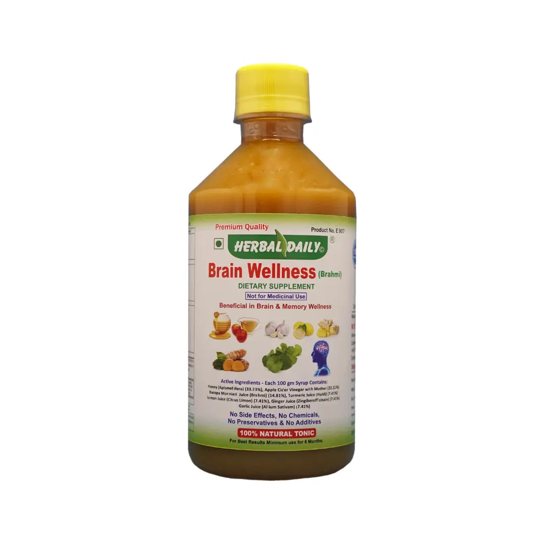 Dadi herbs presents Brain Wellness Syrup Brahmi Best for Brain and Memory Wellness Made Using Natural Herbs Brahmi Garlic Ginger Turmeric haldi Lemon Honey Apple Cider Vinegar