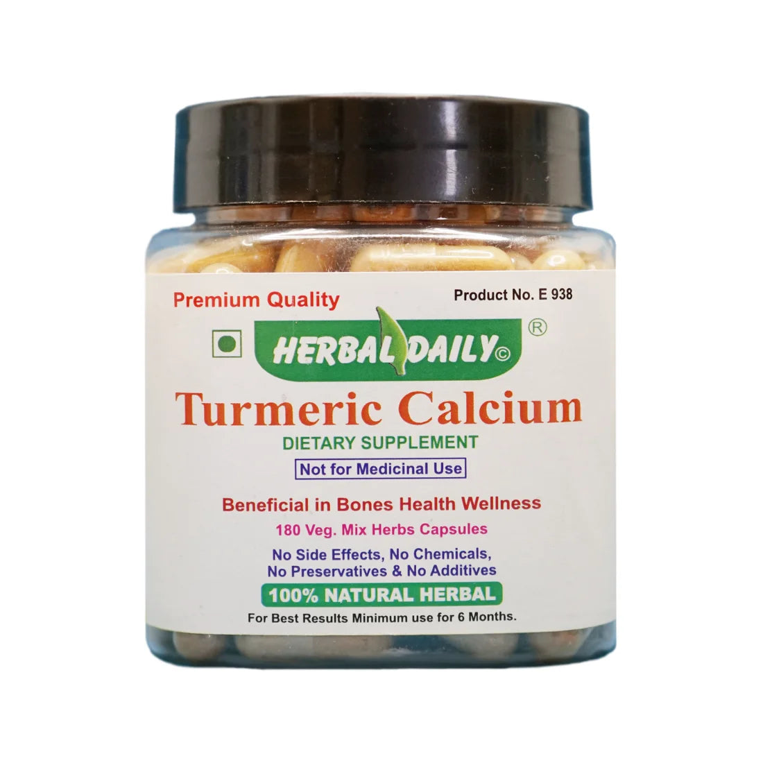 Dadi herbs presents Herbal Turmeric Calcium 180 Capsule Beneficial in Bone Health Joint Support, Back Pain Calcium Deficiency & Overall Health Wellness 180 Days Supply  Natural Calcium Supplement