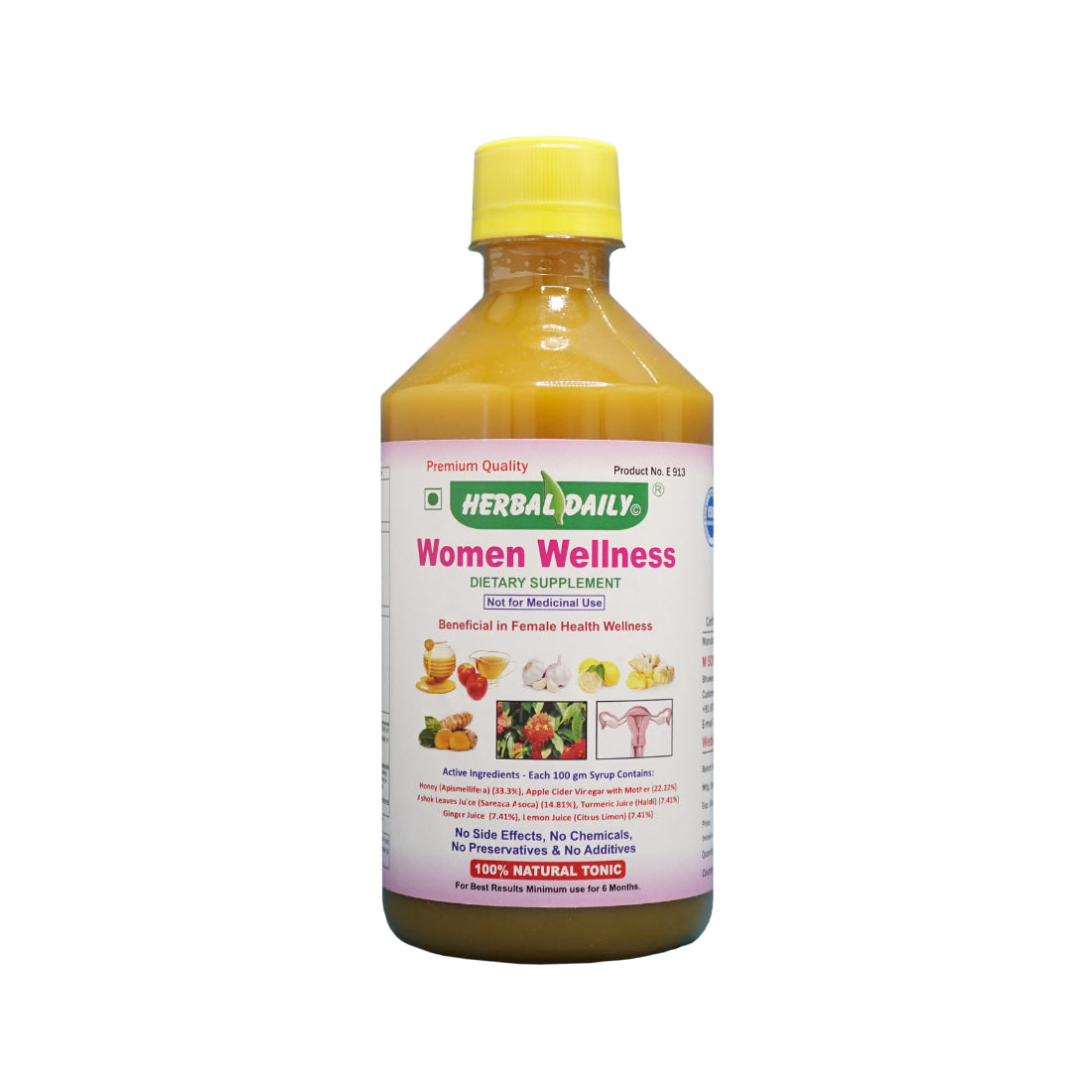 Dadi herbs presents Women Wellness Syrup for uterine fibroids treatment, Pcod, pcos, femalehealth, white discharge problem made using Ashoka garlic ginger lemon honey acv turmeric