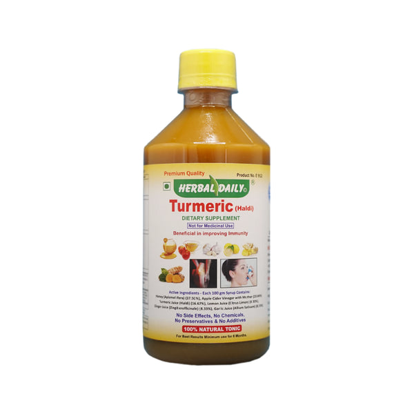 Turmeric (Haldi) Syrup Natural Antibiotic Dietary Supplement Beneficial in Asthma, Joints Support, Infection, and Overall Health Wellness made using turmeric, garlic, ginger, lemon, honey ACV