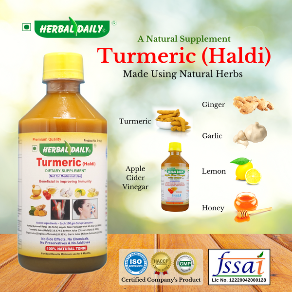 Dadi herbs presents Turmeric Haldi Syrup Natural Antibiotic Dietary Supplement Beneficial in Asthma, Joints Support, Infection, and Overall Health Wellness